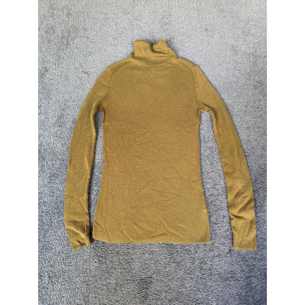 Uniqlo Mustard Yellow 100% Wool Ribbed Turtleneck Sweater Small Slim Fit